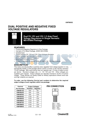 OM7503SC datasheet - DUAL POSITIVE AND NEGATIVE FIXED VOLTAGE REGULATORS