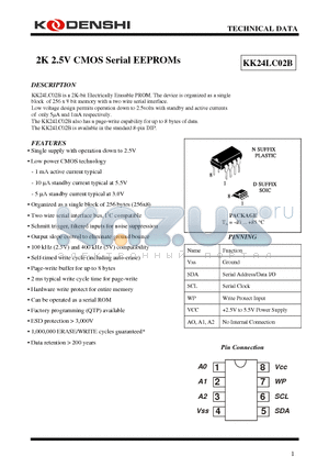 KK24LC02B datasheet - 2K 2.5V CMOS Serial EEPROMs