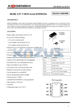 KK24LC04B datasheet - 4K/8K 2.5V CMOS Serial EEPROMs