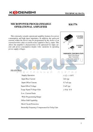 KK1776 datasheet - MICROPOWER PROGRAMMABLE OPERATIONAL AMPLIFIER
