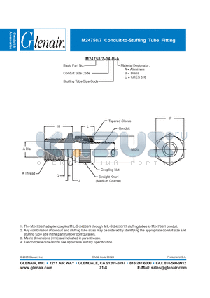 M24758-7-04-B-A datasheet - Conduit-to-Stuffing Tube Fitting