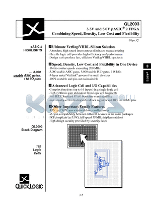 QL2003-0PF100C datasheet - 3.3V and 5.0V pASIC-R 2 FPGA Combining Speed, Density, Low Cost and Flexibility