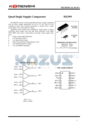 KK2901 datasheet - Quad Single Supply Comparator