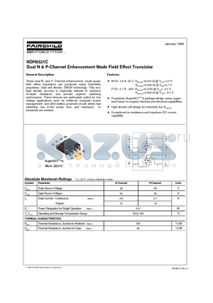 NDH8321C datasheet - Dual N & P-Channel Enhancement Mode Field Effect Transistor