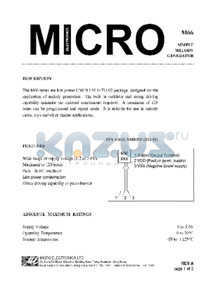 M66 datasheet - IMPLE MELODY GENERATOR