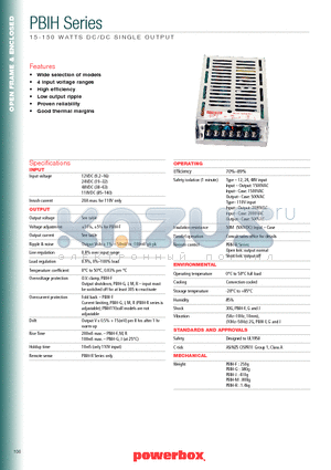 PBIH-11005R datasheet - 15-150 WATTS DC/DC SINGLE OUTPUT