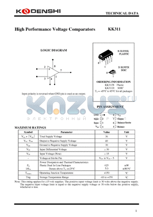 KK311 datasheet - High Performance Voltage Comparators