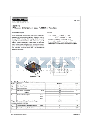 NDH8447 datasheet - P-Channel Enhancement Mode Field Effect Transistor