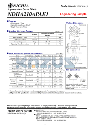 NDHA210APAE1 datasheet - Aquamarine Laser Diode