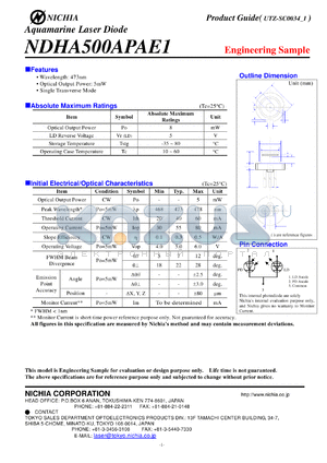 NDHA500APAE1 datasheet - Aquamarine Laser Diode