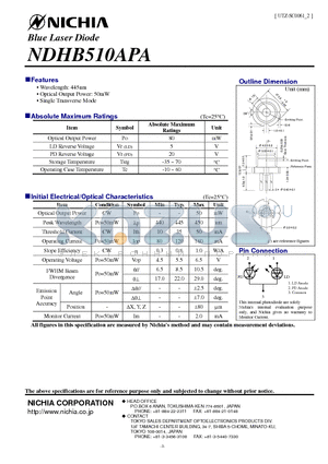 NDHB510APA datasheet - Blue Laser Diode