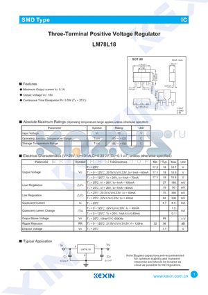 LM78L18 datasheet - Three-Terminal Positive Voltage Regulator