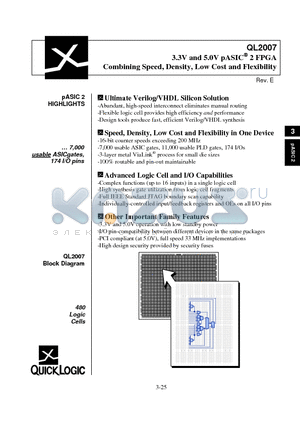 QL2007-0PF144C datasheet - 3.3V and 5.0V pASIC 2 FPGA Combining Speed, Density, Low Cost and Flexibility