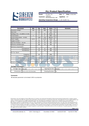 PLL400-755 datasheet - PLL Product Specification