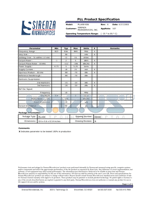 PLL400-836 datasheet - PLL Product Specification