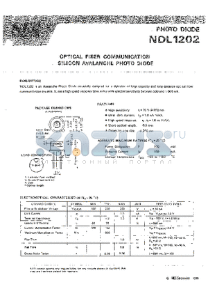 NDL1202 datasheet - OPTICAL FIBER COMMUNICATION SILICON AVALANCHE PHOTO DIODE