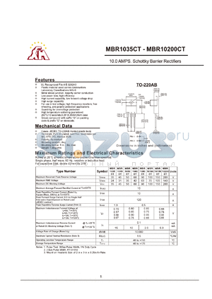 MBR1045CT datasheet - 10.0AMPS. Schottky Barrier Rectifiers