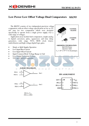 KK393 datasheet - Low Power Low Offset Voltage Dual Comparators