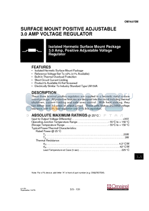 OM7637SM datasheet - SURFACE MOUNT POSITIVE ADJUSTABLE 3.0 AMP VOLTAGE REGULATOR