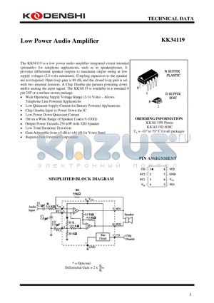 KK34119D datasheet - Low Power Audio Amplifier
