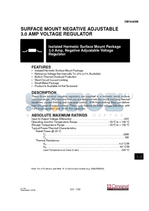 OM7638SM datasheet - SURFACE MOUNT NEGATIVE ADJUSTABLE 3.0 AMP VOLTAGE REGULATOR