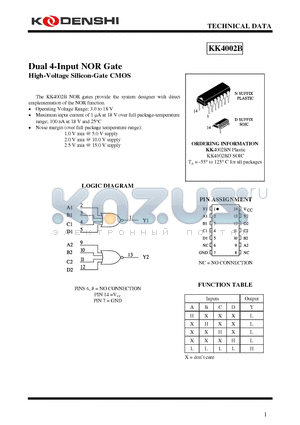 KK4002BD datasheet - Dual 4-Input NOR Gate High-Voltage Silicon-Gate CMOS