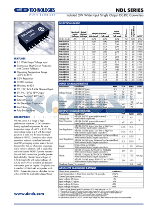 NDL0509S datasheet - Isolated 2W Wide Input Single Output DC-DC Converters