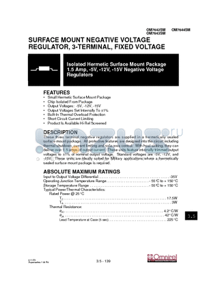 OM7644SM datasheet - SURFACE MOUNT NEGATIVE VOLTAGE REGULATOR, 3-TERMINAL, FIXED VOLTAGE