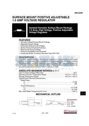 OM7646SM datasheet - SURFACE MOUNT POSITIVE ADJUSTABLE 1.5 AMP VOLTAGE REGULATOR