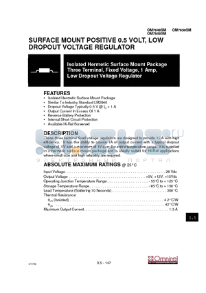 OM7648SM datasheet - SURFACE MOUNT POSITIVE 0.5 VOLT, LOW DROPOUT VOLTAGE REGULATOR