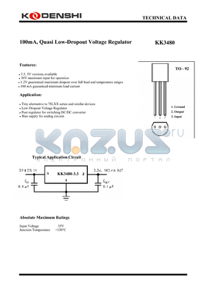 KK3480 datasheet - 100mA, Quasi Low-Dropout Voltage Regulator