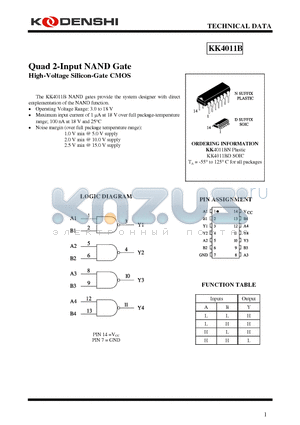 KK4011BD datasheet - Quad 2-Input NAND Gate High-Voltage Silicon-Gate CMOS