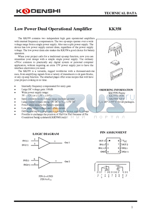 KK358 datasheet - Low Power Dual Operational Amplifier