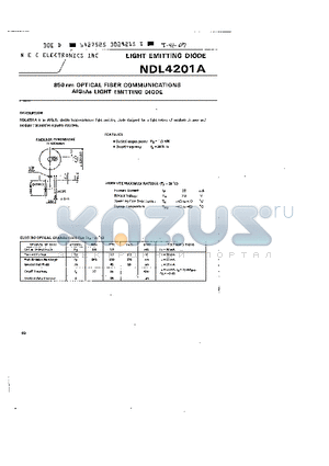 NDL4201A datasheet - 850nm OPTICAL FIBER COMMUNICATIONS AlGaAs LIGHT EMITTING DIODE