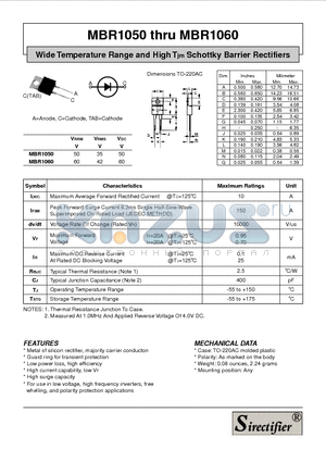 MBR1050 datasheet - Wide Temperature Range and High Tjm Schottky Barrier Rectifiers