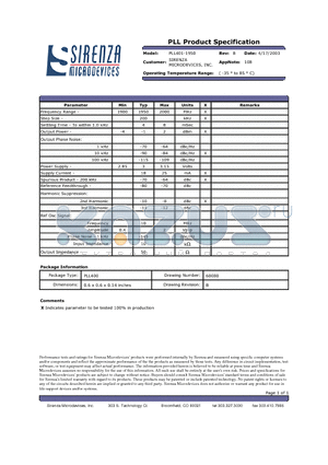 PLL401-1950 datasheet - PLL Product Specification