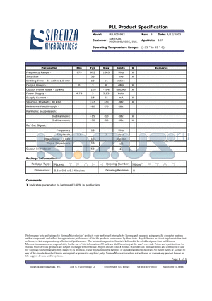 PLL400-992 datasheet - PLL Product Specification