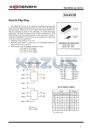 KK4013B datasheet - Dual D Flip-Flop