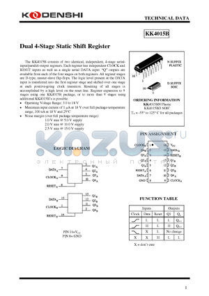 KK4015B datasheet - Dual 4-Stage Static Shift Register