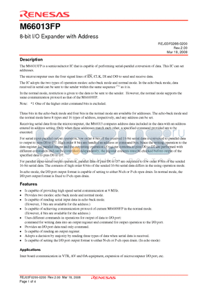 M66013FP datasheet - 8-bit I/O Expander with Address