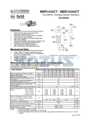 MBR1050CT datasheet - 10.0 AMPS. Schottky Barrier Rectifiers