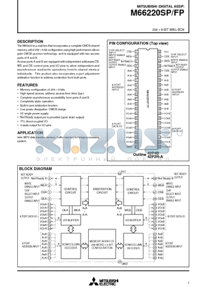 M66220FP datasheet - 256 x 8-BIT MAIL-BOX