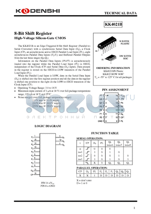 KK4021B datasheet - 8-Bit Shift Register High-Voltage Silicon-Gate CMOS