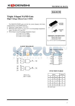 KK4023BN datasheet - Triple 3-Input NAND Gate High-Voltage Silicon-Gate CMOS