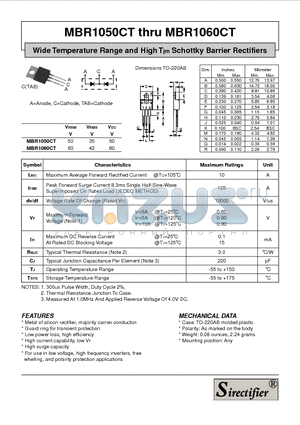 MBR1050CT datasheet - Wide Temperature Range and High Tjm Schottky Barrier Rectifiers