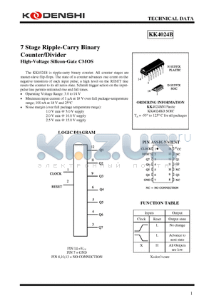 KK4024BD datasheet - 7 Stage Ripple-Carry Binary Counter/Divider High-Voltage Silicon-Gate CMOS