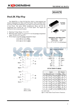 KK4027BD datasheet - Dual JK Flip-Flop