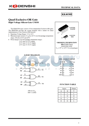 KK4030B datasheet - Quad Exclusive-OR Gate High-Voltage Silicon-Gate CMOS