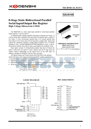 KK4034BDW datasheet - 8-Stage Static Bidirectional Parallel/ Serial Input/Output Bus Register High-Voltage Silicon-Gate CMOS