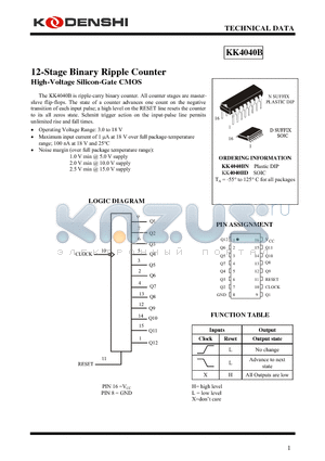 KK4040B datasheet - 12-Stage Binary Ripple Counter High-Voltage Silicon-Gate CMOS